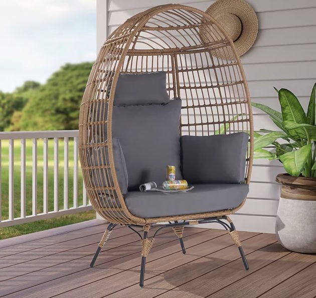 SANSTAR Patio Chairs Wicker Brown Wicker Frame Stationary Egg Chair 