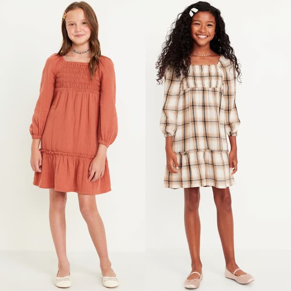 Double-Weave Fit Girl's Long Sleeve and Flare Dress