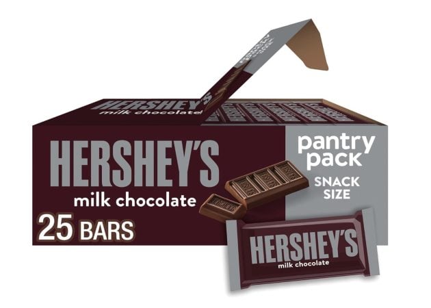 HERSHEY'S Milk Chocolate Snack Size, Candy Bars, 11.25 oz (25 Pieces)