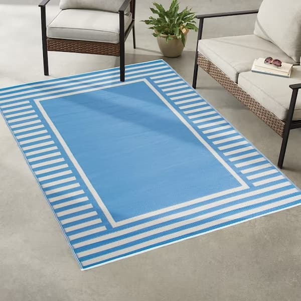 Mainstays Blue Border Stripe Plastic Outdoor Rug, 5'x7' deal