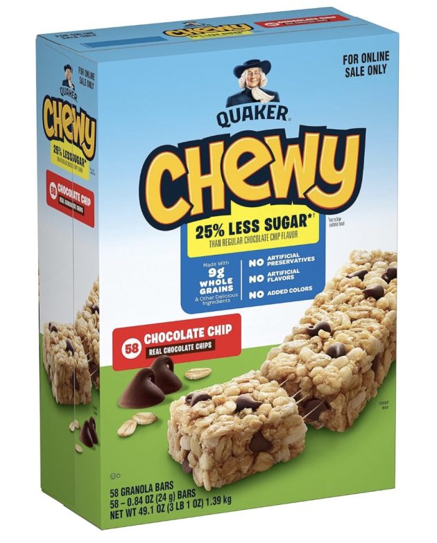 Quaker Chewy Granola Bars, Chocolate Chip, 58 Count only $8.95 shipped!
