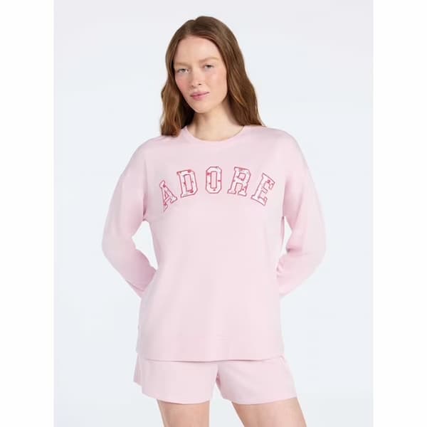 Joyspun Women's French Terry Knit Long Sleeve Lounge Sleep Top deal