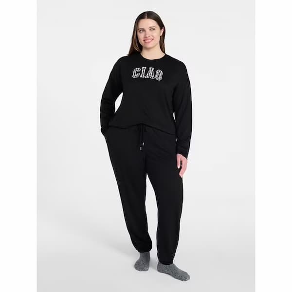 Joyspun Women's French Terry Long Sleeve Sleep Top and Joggers Lounge Set, 2-Piece deal