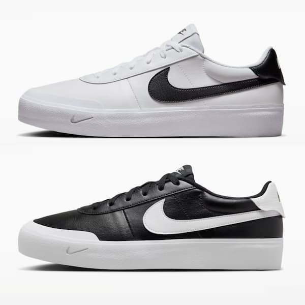 black and white nike court shot shoes
