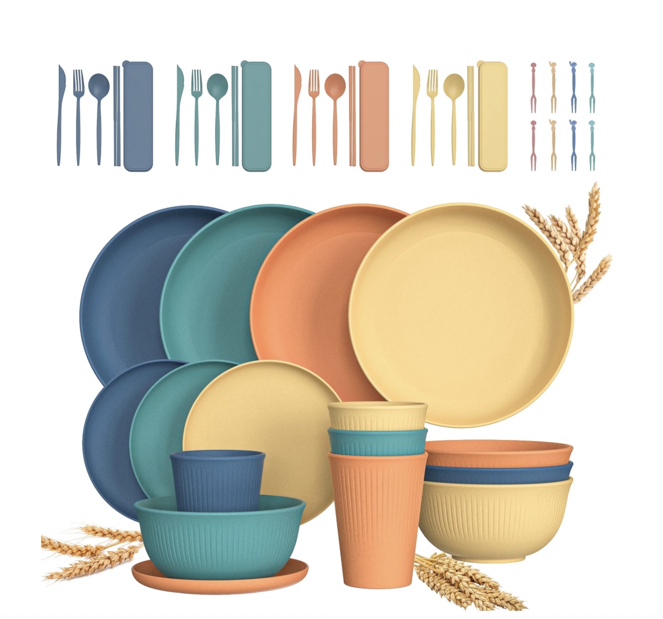 Straw Tableware Wheat Straw Dinnerware Set, 48 piece only $17.89! | Money Saving Mom®
