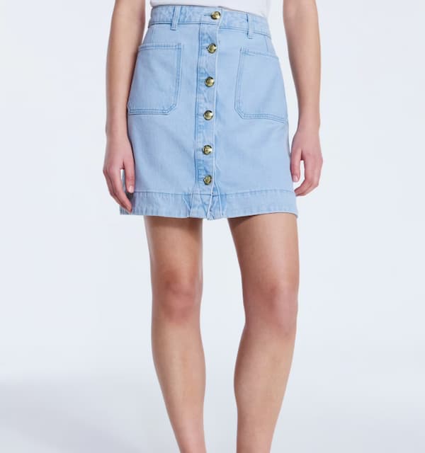 Free Assembly Women's Button Front Denim Mini Skirt