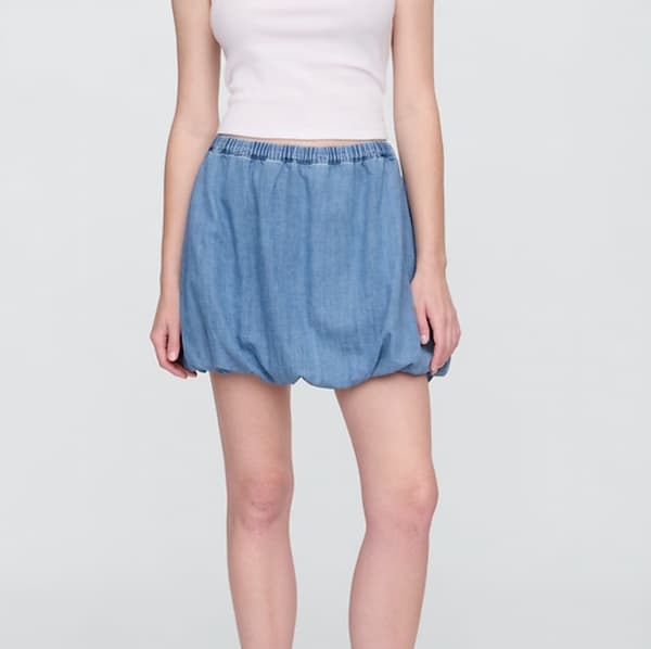 Denim Bubble Mini Skirt