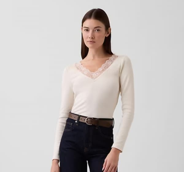 Ribbed Lace-Trim Top