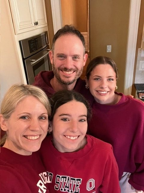 Family selfie with Crystal Paine, her husband, and two college age daughters.