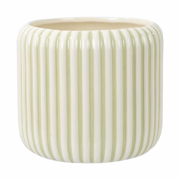 Beautiful 8" Soft Sage Stripe Ceramic Planter by Drew Barrymore deal