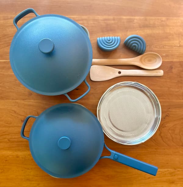Our Place Home Cook Duo Always Pan & Perfect Pot in blue salt