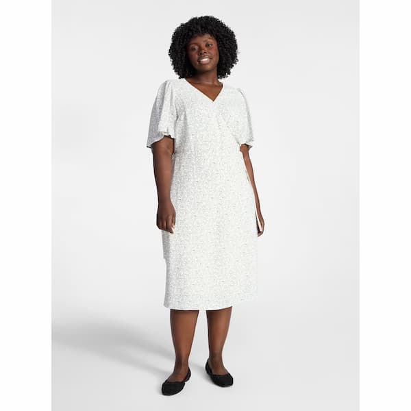 Terra & Sky Women's Plus Size Midi Wrap Dress with Elbow Sleeves deal