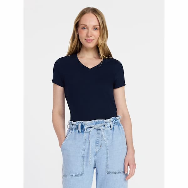 Time and Tru Women's Slim V Neck Tee with Short Sleeves deal