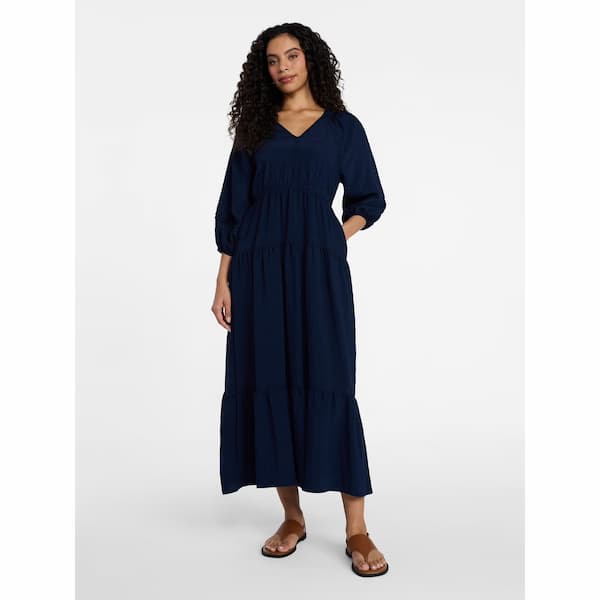 Time and Tru Women's Tiered Maxi Dress with 3/4 Length Sleeves deal