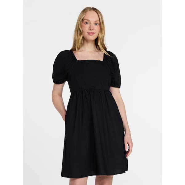 Time and Tru Women's and Women's Plus Tie Back Mini Dress with Puff Sleeves deal