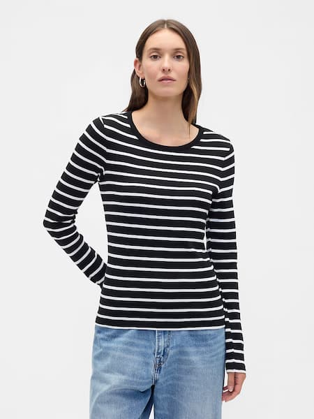 Women's Modern Ribbed Stripe Crewneck T-Shirt deal