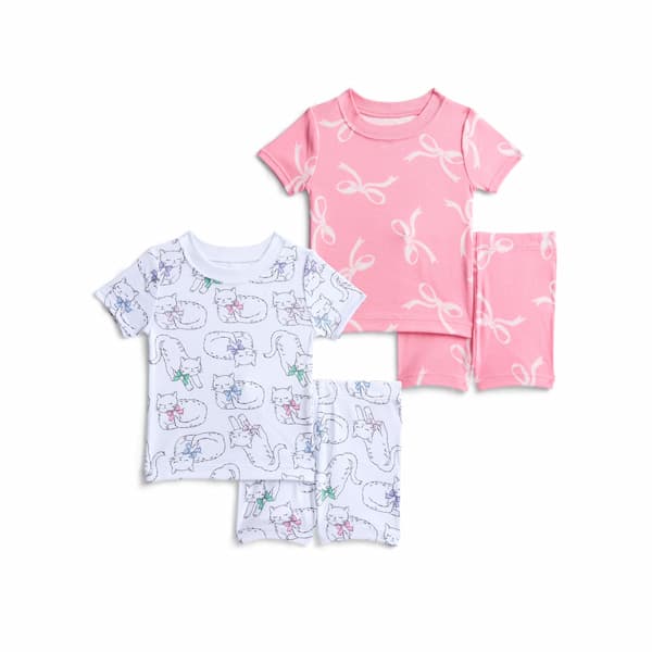 Wonder Nation Toddler Girls Short Sleeve Tee and Shorts Cotton Tight Fit 4-Piece Pajama Set deal
