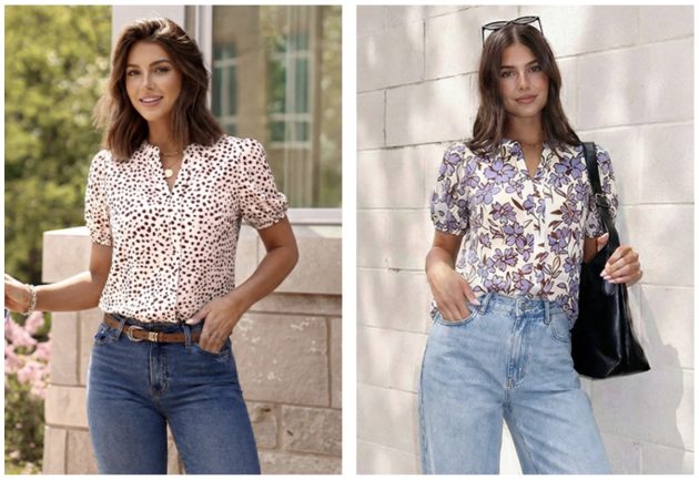 BTFBM Women’s Floral Puff Sleeve Blouse only $16!