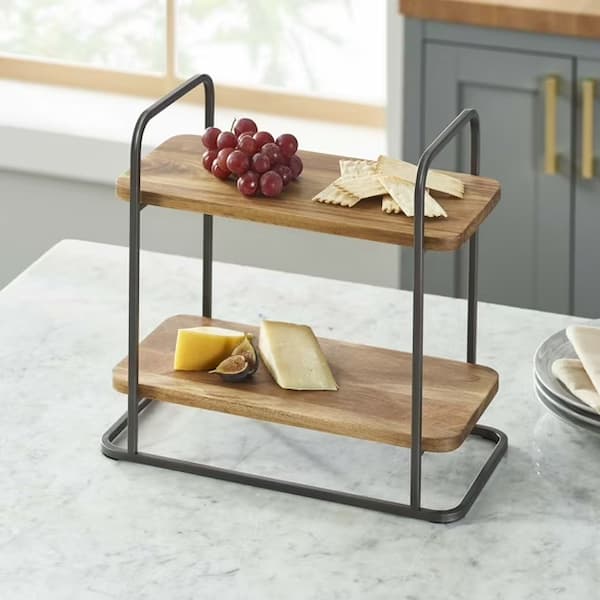 Better Homes & Gardens Rectangle Two-Tier Wood Serving Tray only $16.88!