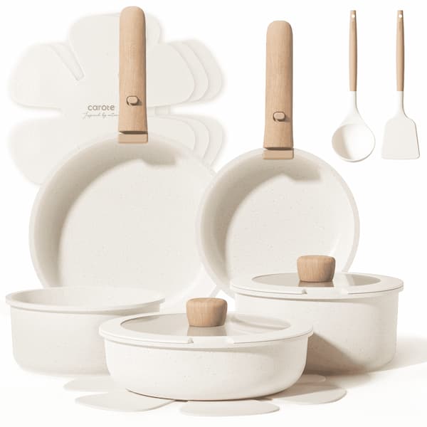 Carote 15 Pcs Nonstick Cookware Sets, Granite Non Stick Pots and Pans