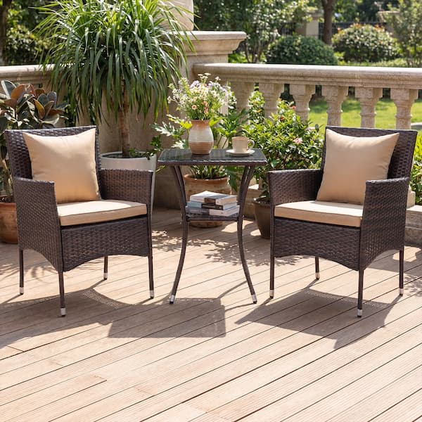 Costway 3PCS Patio Wicker Bistro Set