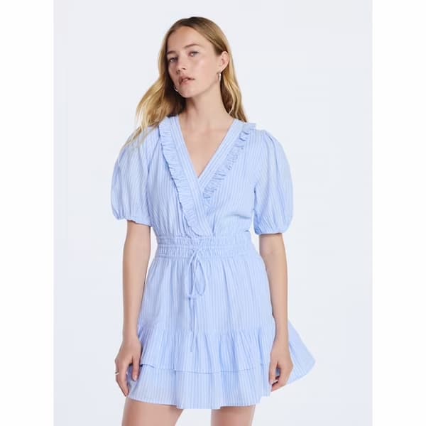 Free Assembly Women's Tiered Ruffle Mini Dress with Short Puff Sleeves deal
