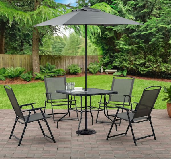 Mainstays Albany Lane 6-Piece Steel Outdoor Patio Dining Set with Umbrella