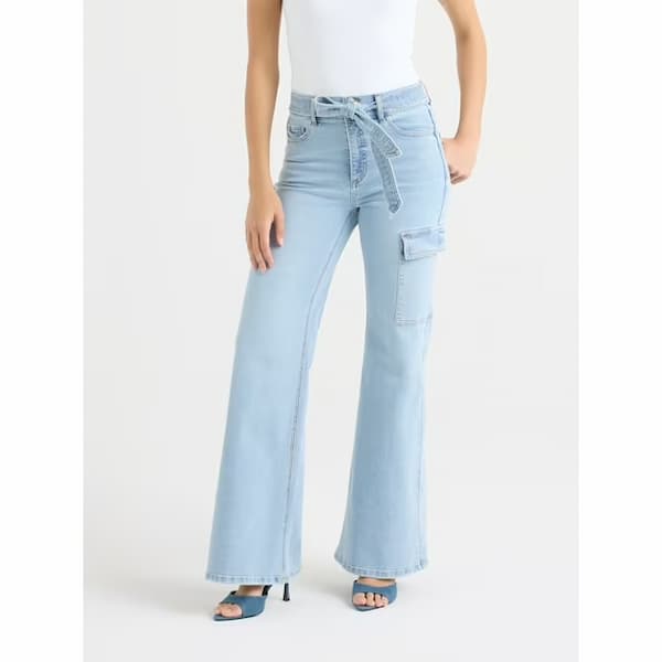 Sofia by Sofia Vergara Women's and Women's Plus Margot Wide Leg High Rise Cargo Jeans 