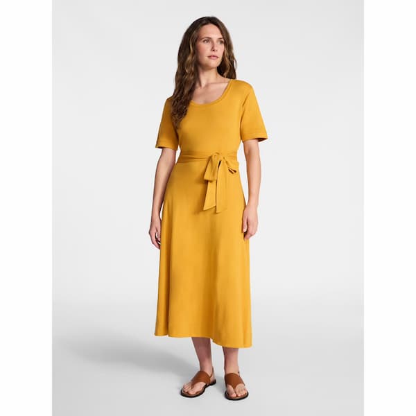 Time and Tru Women's Cotton Tie Front Midi Dress with Short Sleeves