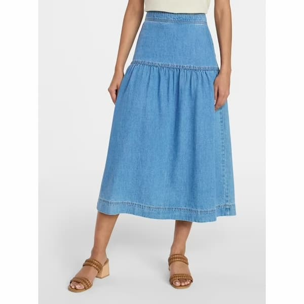 Time and Tru Women's Drapey Denim Midi Skirt deal