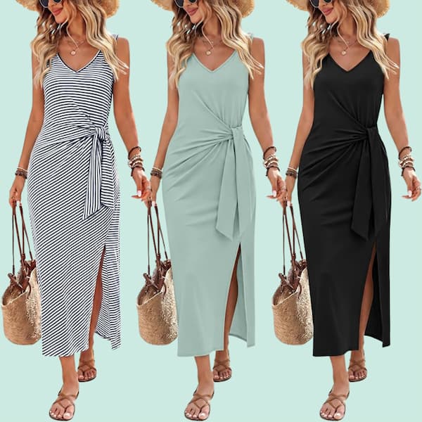 V-Neck Front Tie Midi Dress as low as $14.79!