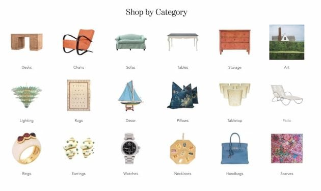 Chairish Shop by Category page displaying furniture, home decor, accessories, and furniture.