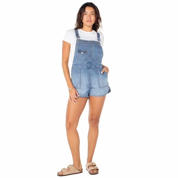 Celebrity Pink Women's Drapey Denim Dolphin Hem Shortalls deal