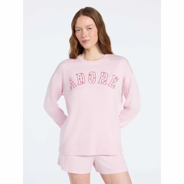 Joyspun Women's French Terry Knit Long Sleeve Lounge Sleep Top