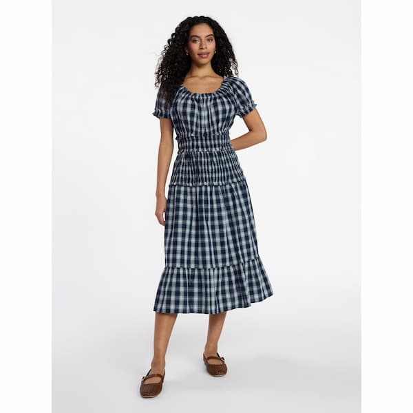 Time and Tru Women's Smocked Cotton Peasant Dress