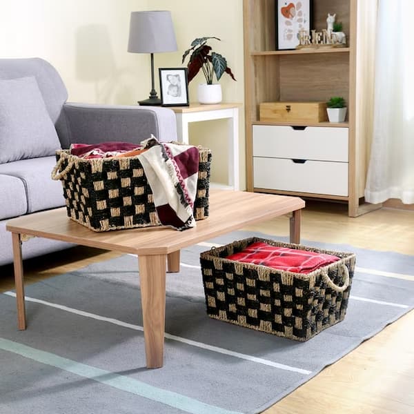 Better Homes & Gardens Large Rectangle Checkered Seagrass Storage Basket with Handles, 2 Pack deal