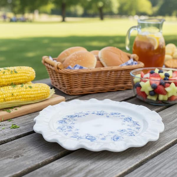 My Texas Home Floral Ruffled-Edged Stoneware Serving Plate
