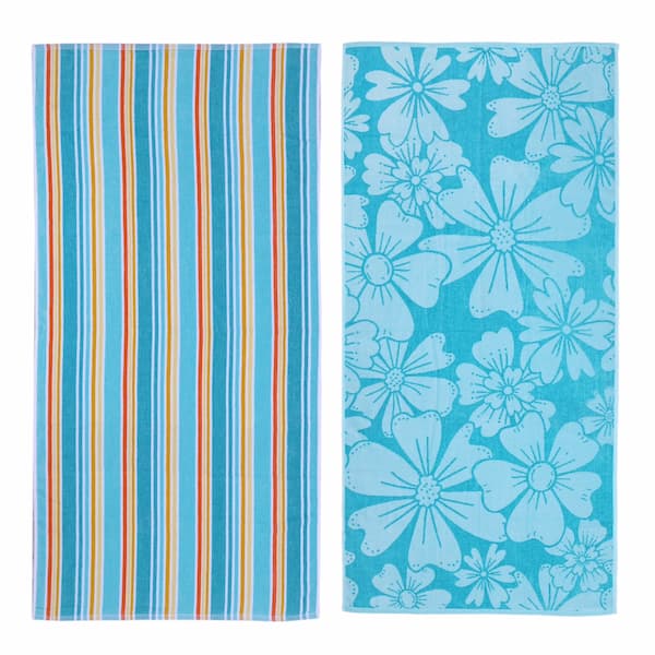 Mainstays Green Flower & Stripes Beach Towels