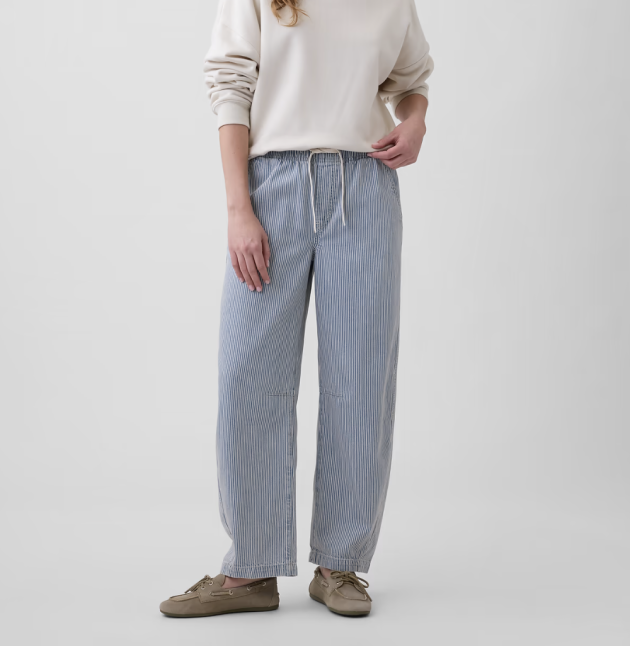 Mid Rise SuperSoft Stripe Pull-On Barrel Jeans