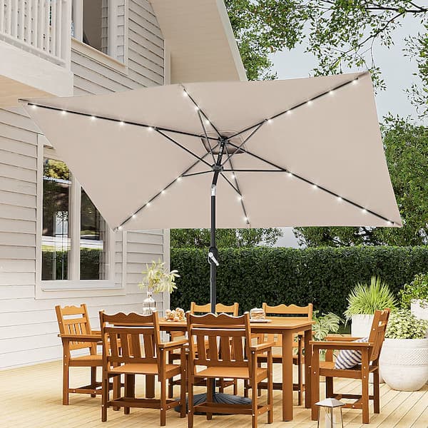 Solar LED Lighted Striped 10-Foot Patio Umbrella
