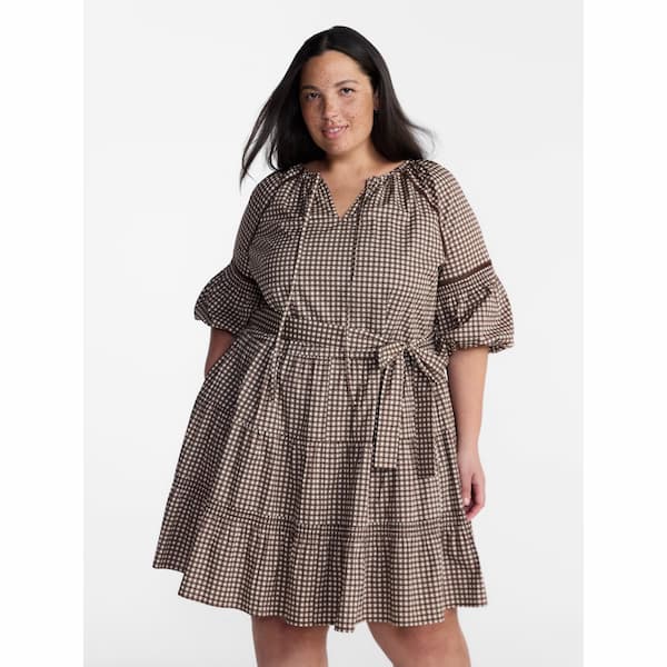 Terra & Sky Women’s Plus Mini Dress with Elbow Length Puff Sleeves