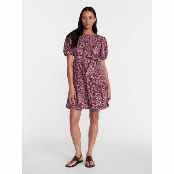 Time and Tru Women's Cotton Mini Dress with Puff Sleeves deal
