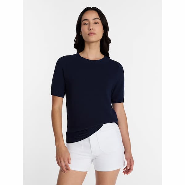 Time and Tru Women's Lightweight Crewneck Sweater with Short Sleeves deal