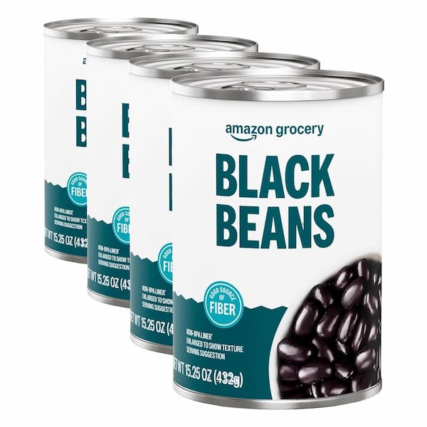 Amazon Fresh, Canned Black Beans, 15.25 Oz (Pack of 4)