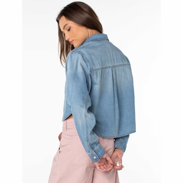 Celebrity Pink Women's and Women's Plus Hi Low Button Down Denim Top