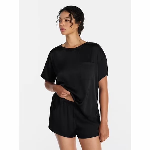 Joyspun Women’s Short Sleeve Stretch Satin Top and Shorts 2-Piece Pajama Set deal