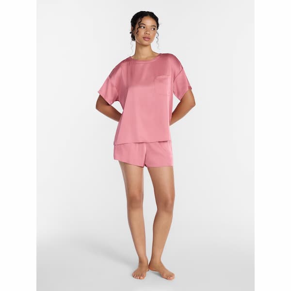 Joyspun Women’s Short Sleeve Stretch Satin Top and Shorts Pajama Set