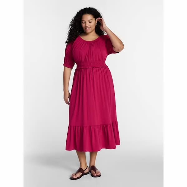 Terra & Sky Women’s Plus Scoop Neck Maxi Dress with Elbow Length Sleeves deal