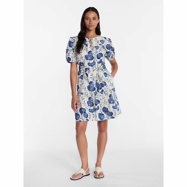 Time and Tru Women's Cotton Mini Dress with Puff Sleeves deal