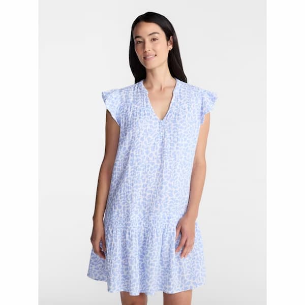 Time and Tru Women's Double Cloth Mini Dress with Flutter Sleeves deal